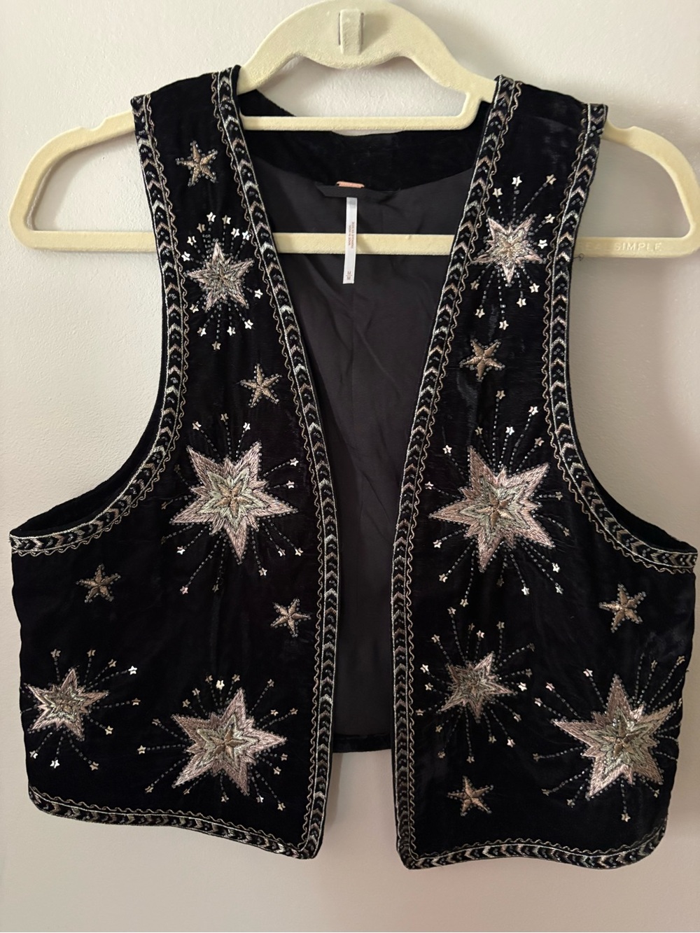 Free People Stargaze Vest Black Velvet Embroidered Sequin Western Boho Medium - Picture 8 of 9